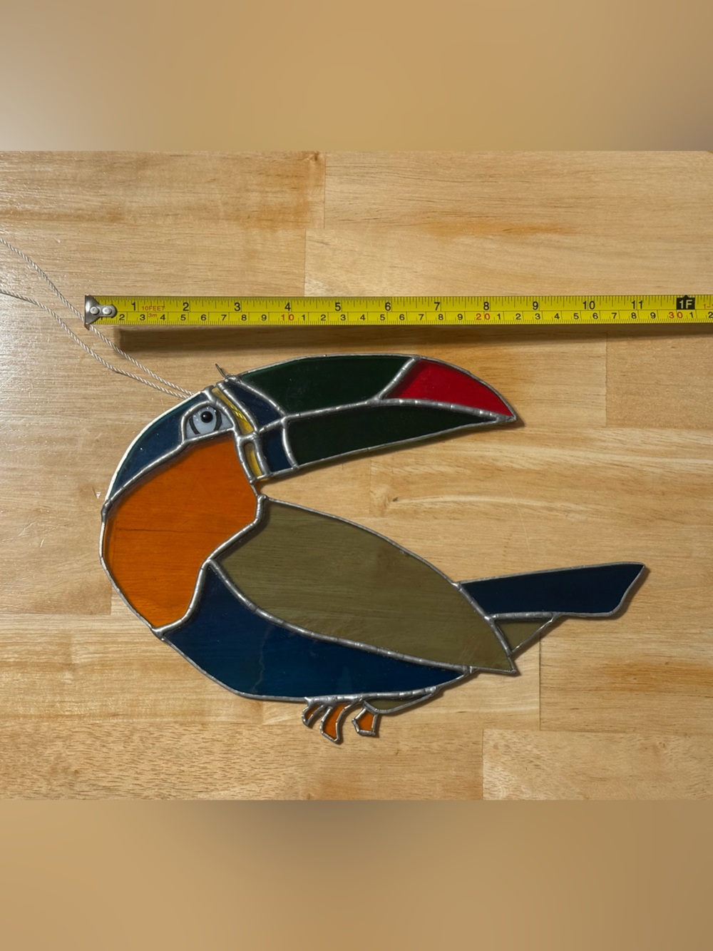 Vintage Artisan Stained Glass Toucan Suncatcher | Tropical Bird window Decor - Picture 3 of 5